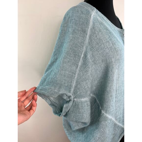 Tera Bora Lagenlook Blue Cotton Linen Relaxed Button-Up Dolman Sleeve Top S M L - Picture 3 of 7